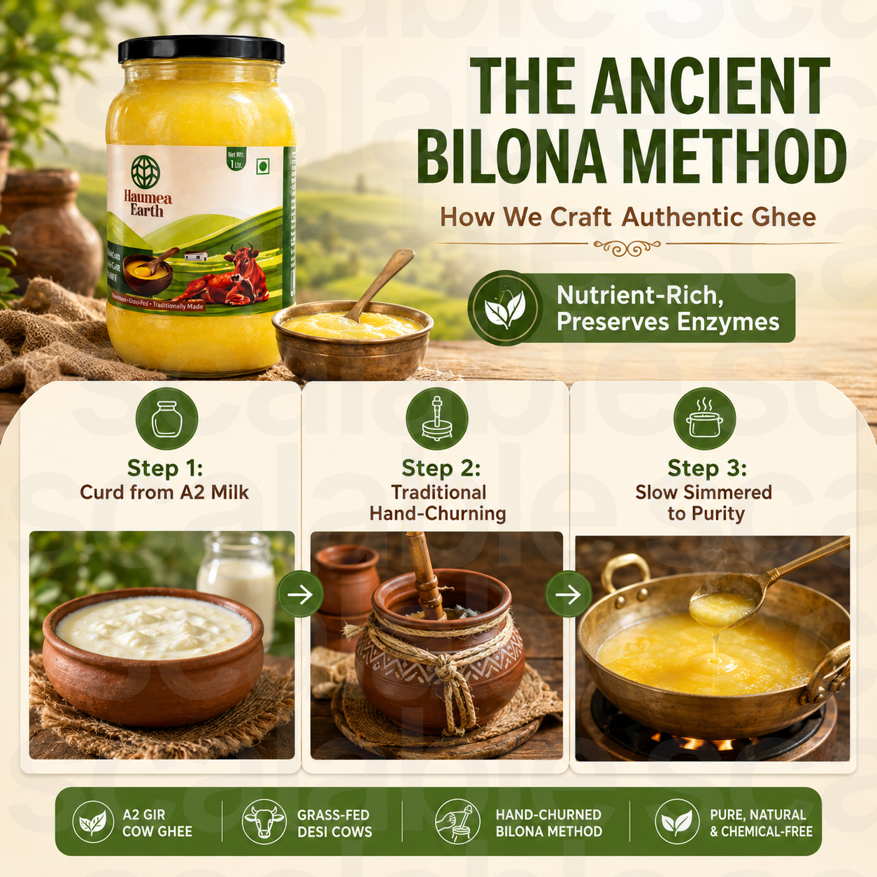 A2 Bilona Gir Cow Ghee – 1 Liter | Pure Hand-Churned Gir A2 Cow Ghee